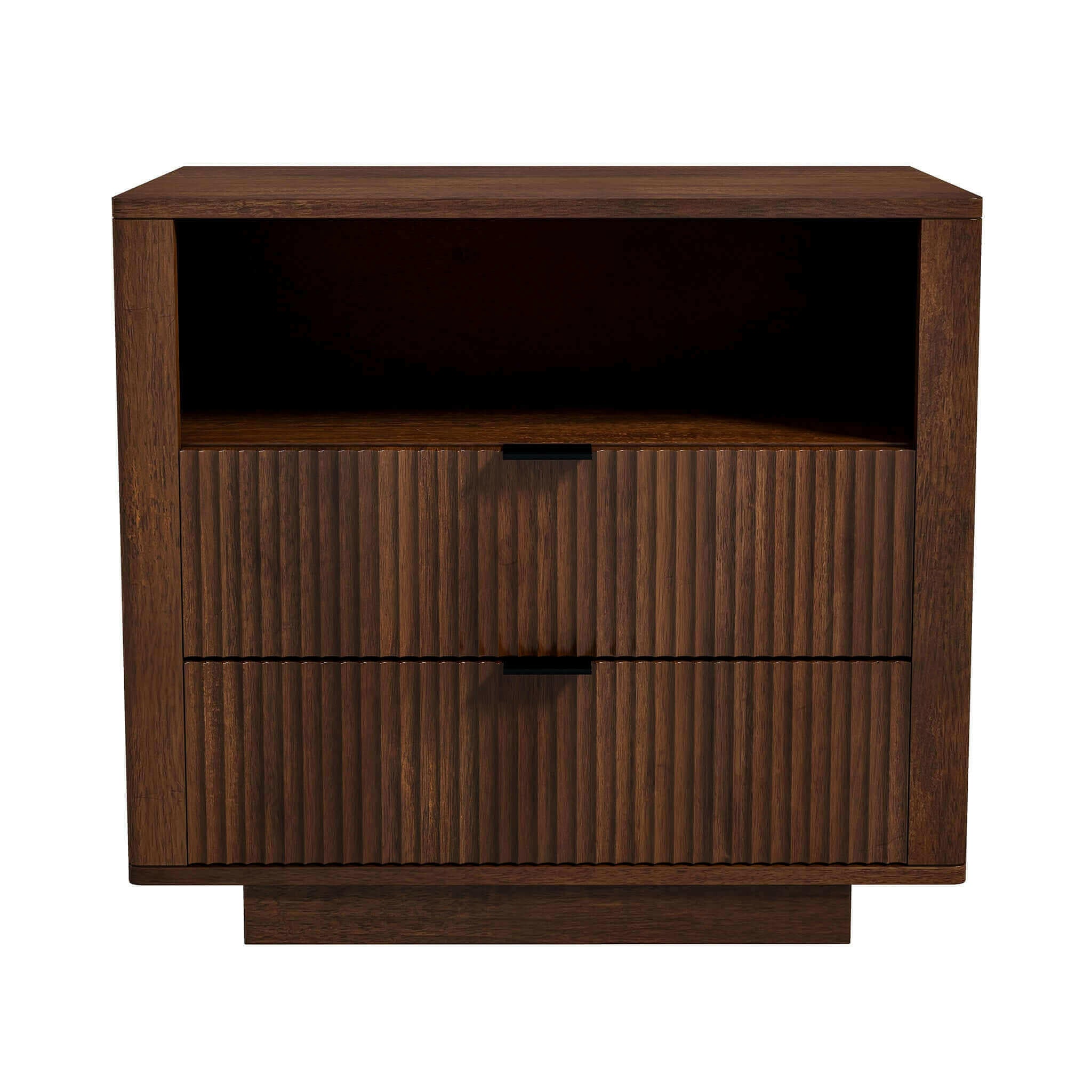 Lola Mid Century Modern Walnut Nightstand 2-Drawer Bed Side Table.