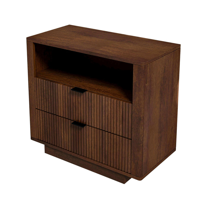 Lola Mid Century Modern Walnut Nightstand 2-Drawer Bed Side Table.