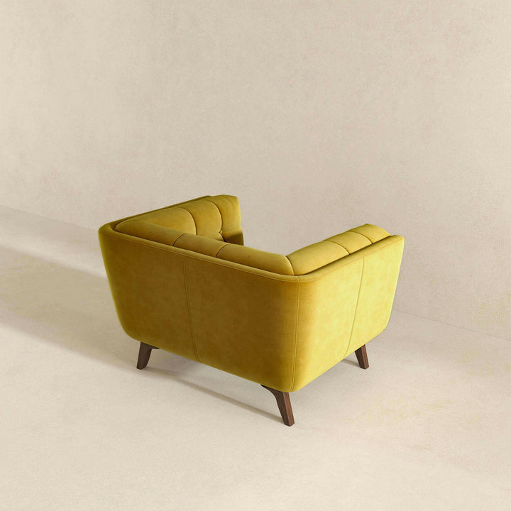 Addison Mid Century Modern Gold Velvet Lounge Chair.