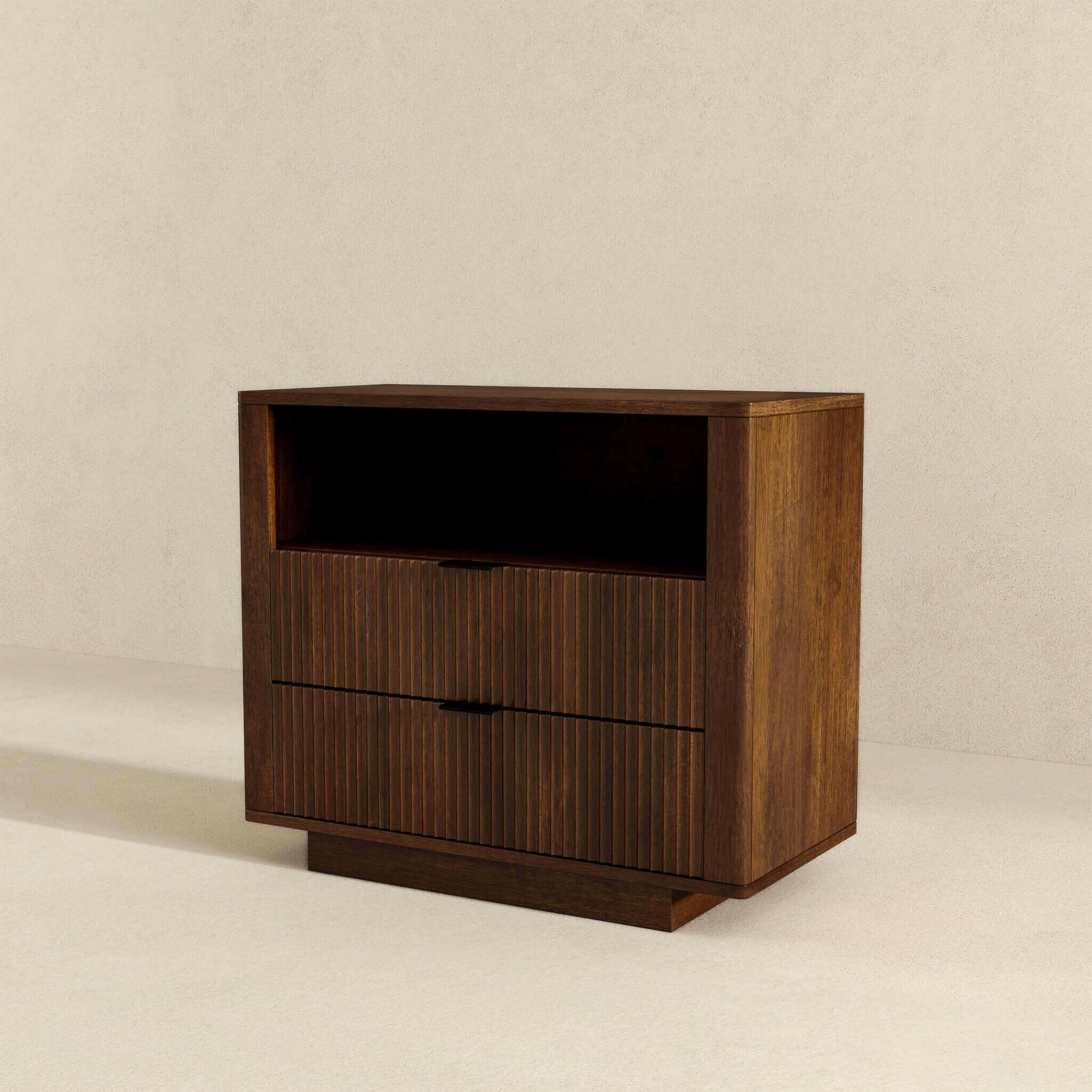 Lola Mid Century Modern Walnut Nightstand 2-Drawer Bed Side Table.