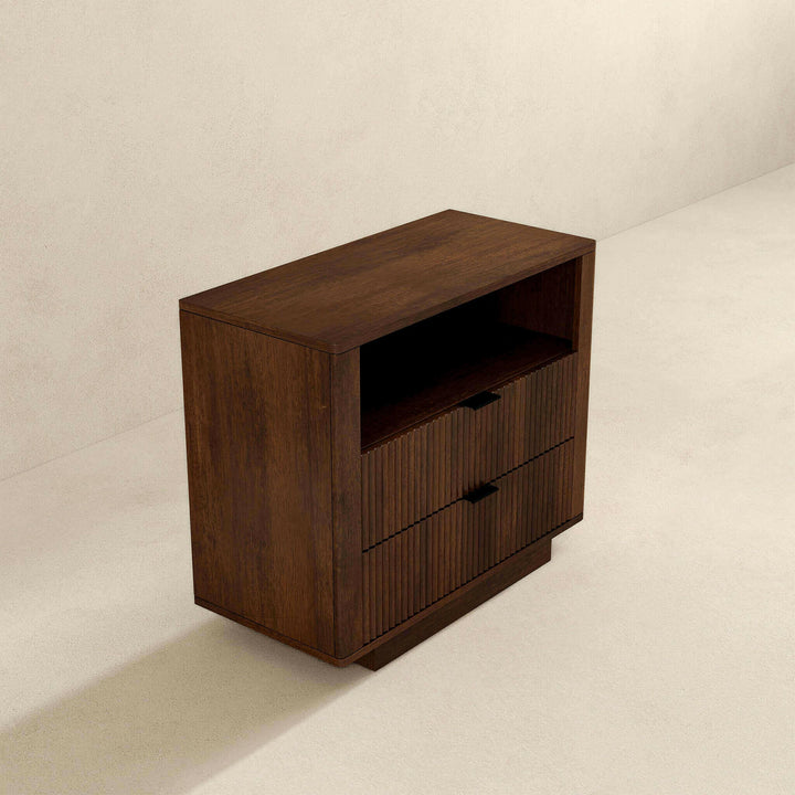 Lola Mid Century Modern Walnut Nightstand 2-Drawer Bed Side Table.