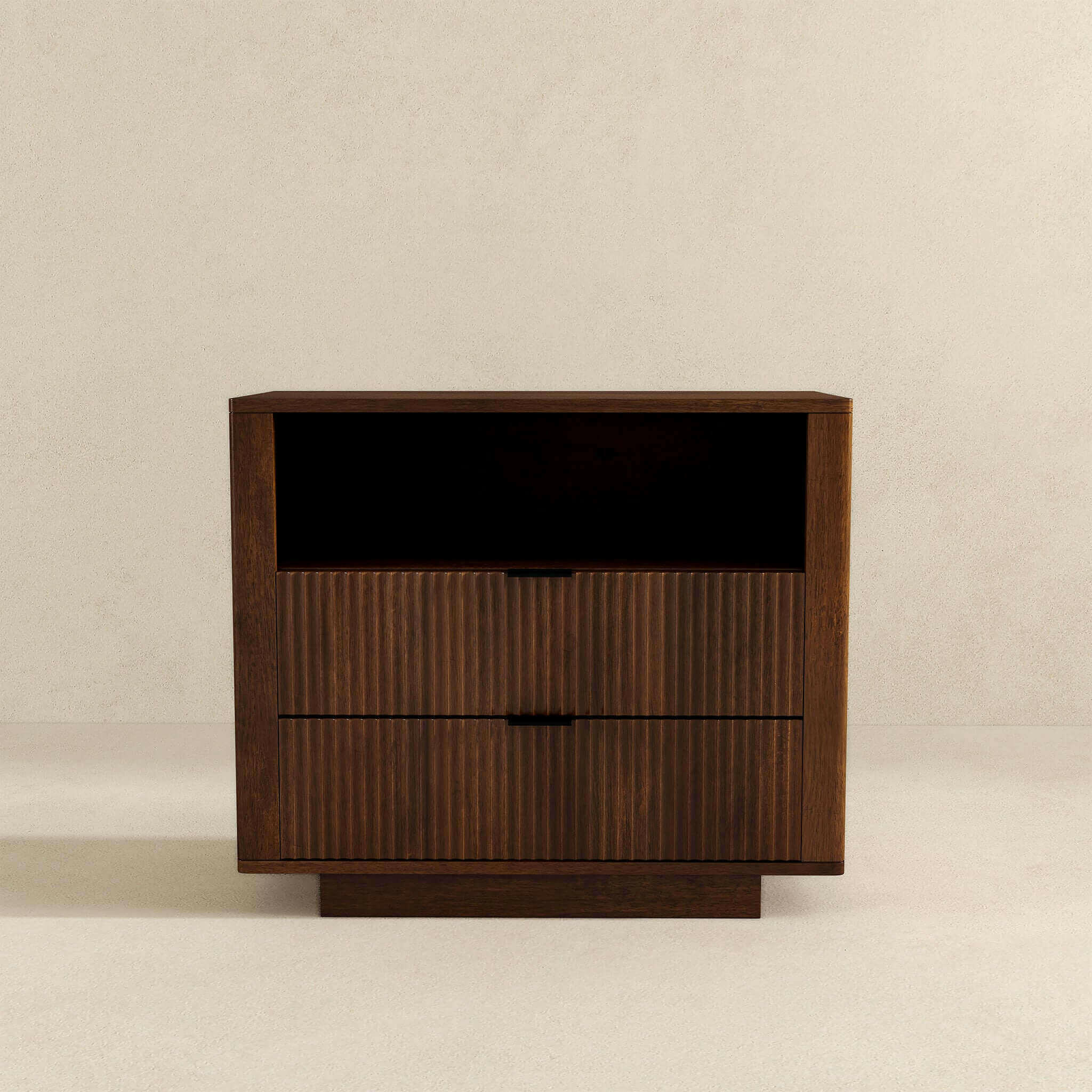 Lola Mid Century Modern Walnut Nightstand 2-Drawer Bed Side Table.