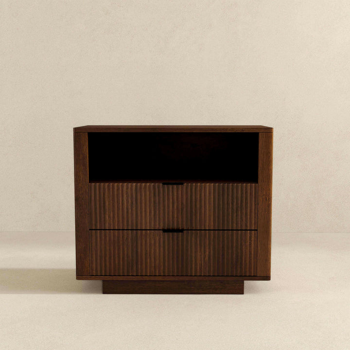 Lola Mid Century Modern Walnut Nightstand 2-Drawer Bed Side Table.