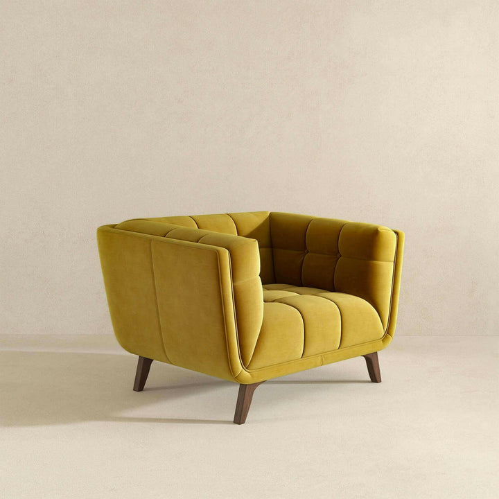 Addison Mid Century Modern Gold Velvet Lounge Chair.