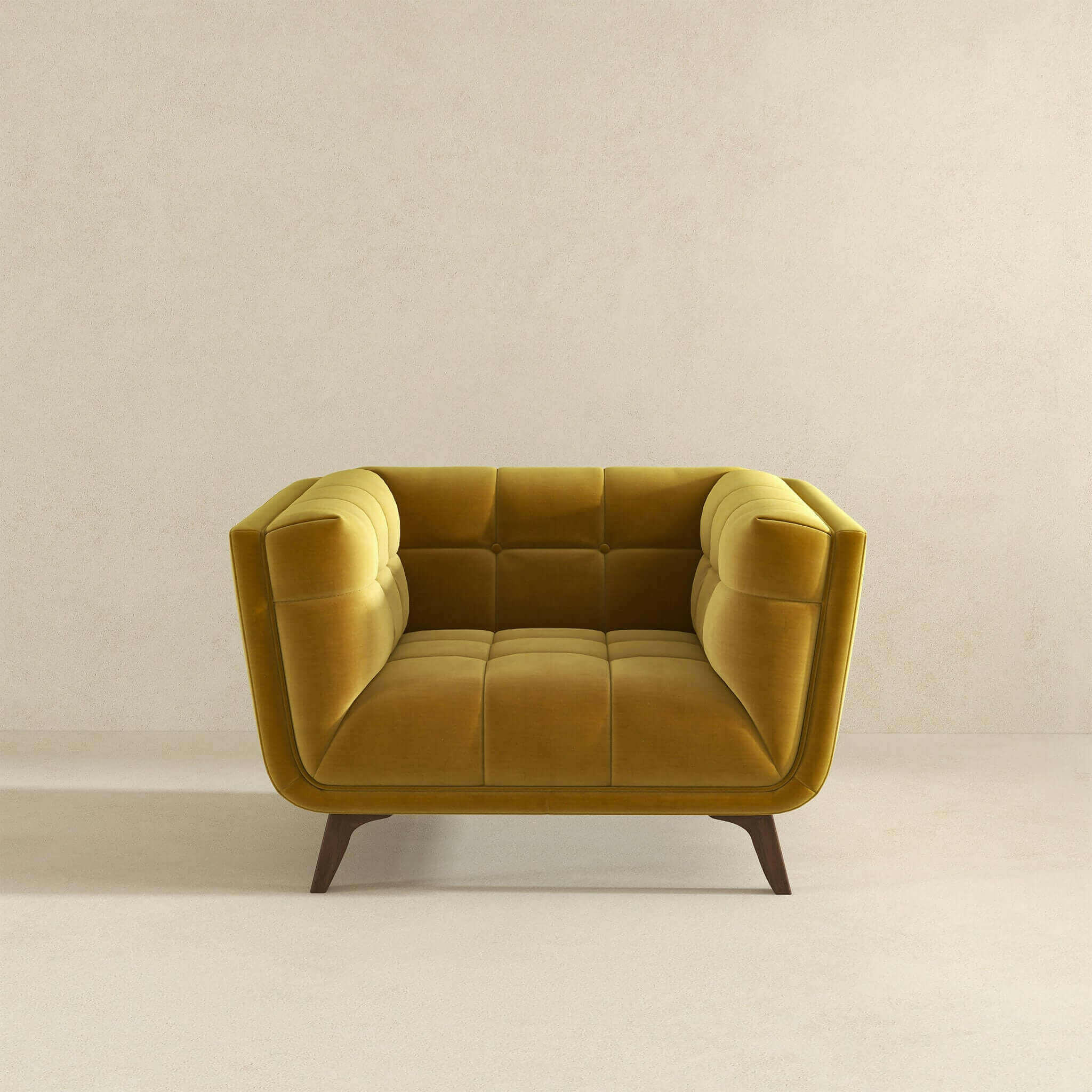 Addison Mid Century Modern Gold Velvet Lounge Chair.