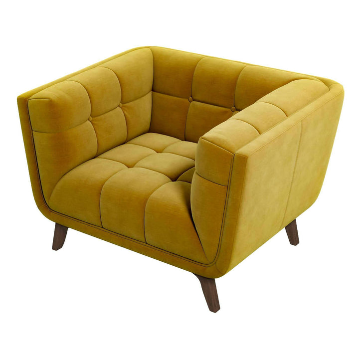 Addison Mid Century Modern Gold Velvet Lounge Chair.