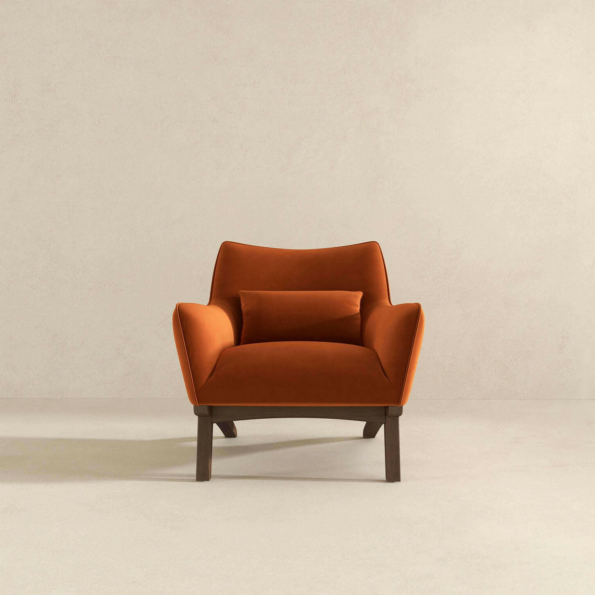 Brayden Mid Century Modern Burnt Orange Velvet Armchair.