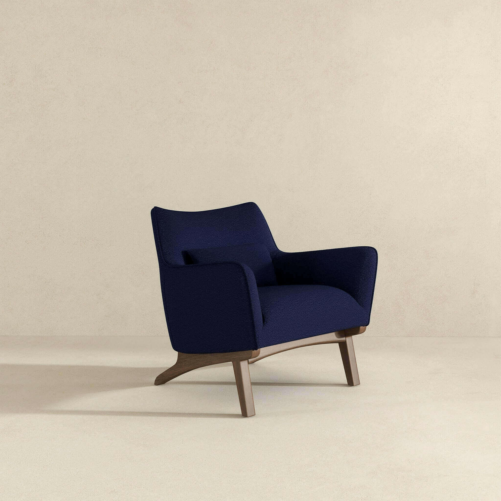 Brayden Mid Century Modern Dark Blue Boucle Armchair.