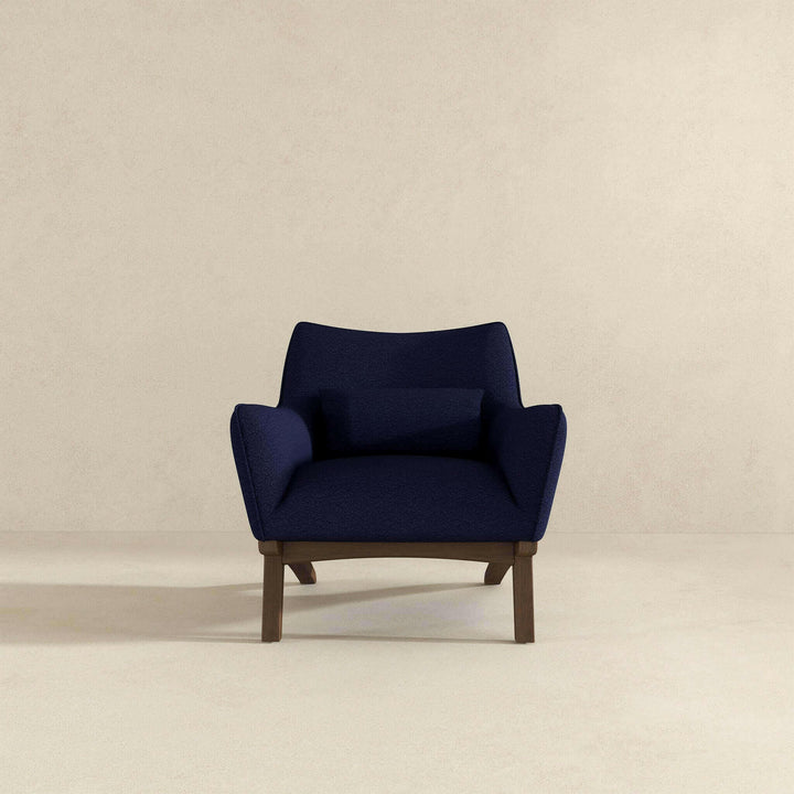 Brayden Mid Century Modern Dark Blue Boucle Armchair.