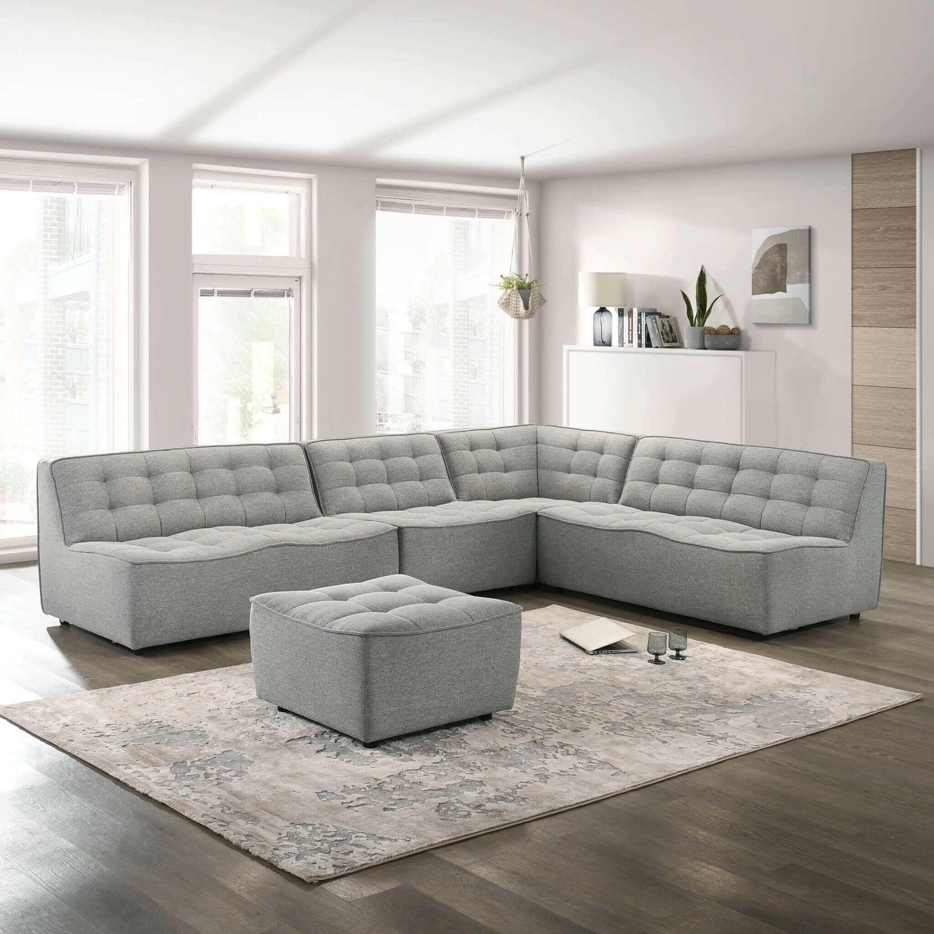 Selen Light Grey Linen Corner Sectional Sofa.