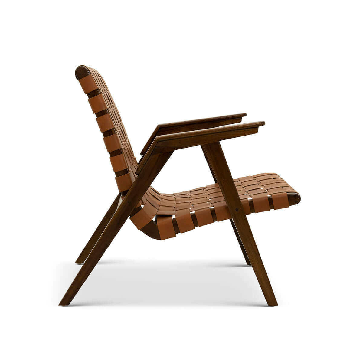 David Genuine Leather Teak Lounge Chair.