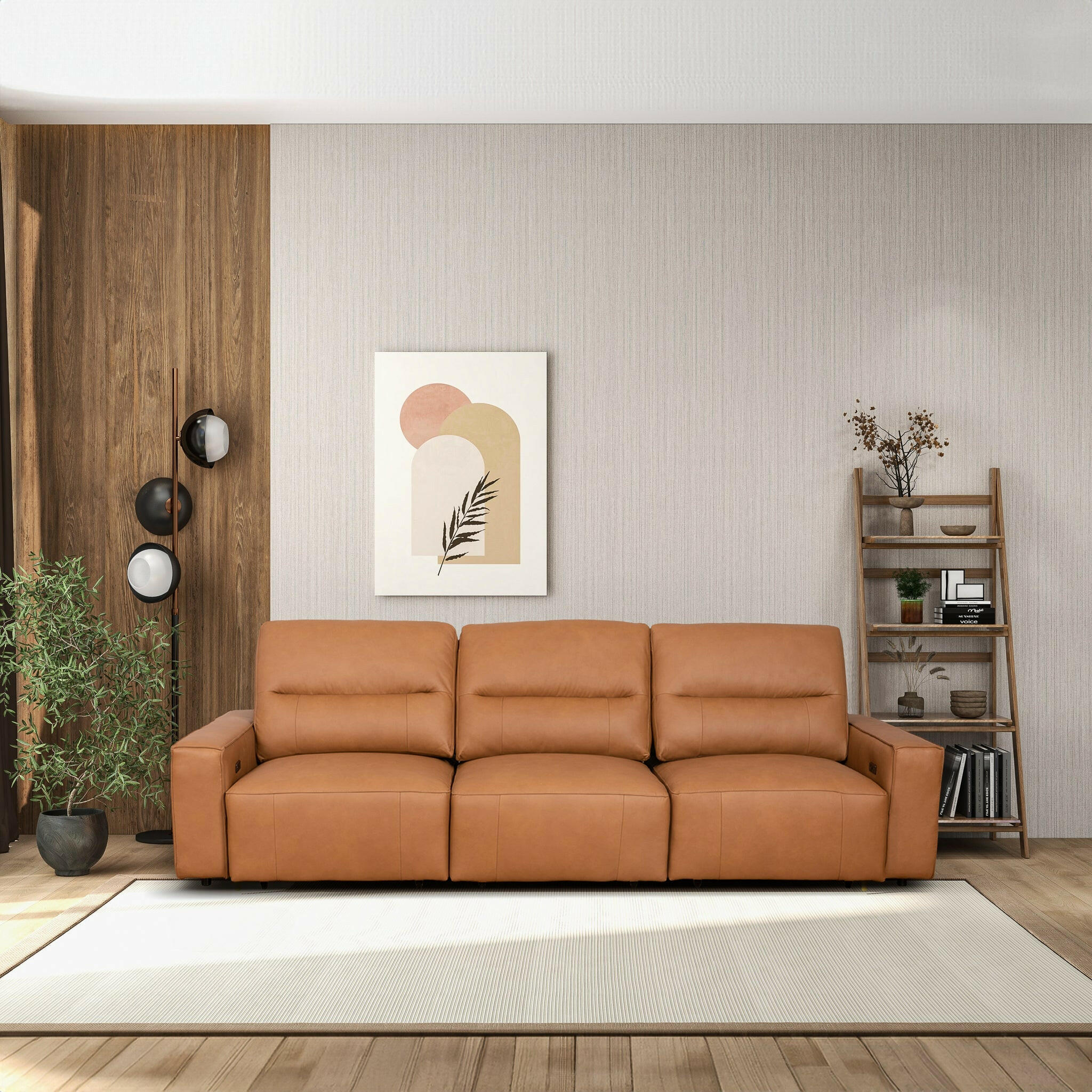 Grant Triple PWR Convertible Sofa - Cognac Leather.