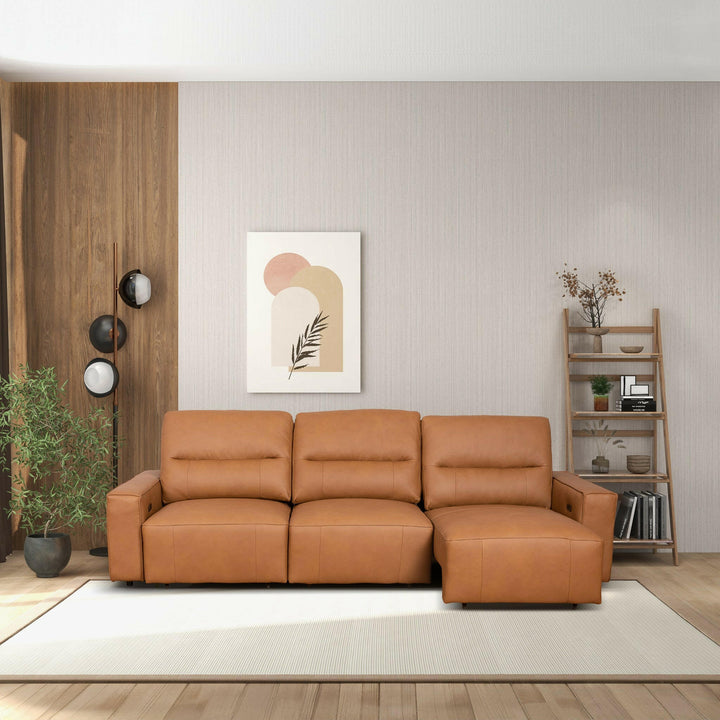 Grant Triple PWR Convertible Sofa - Cognac Leather.