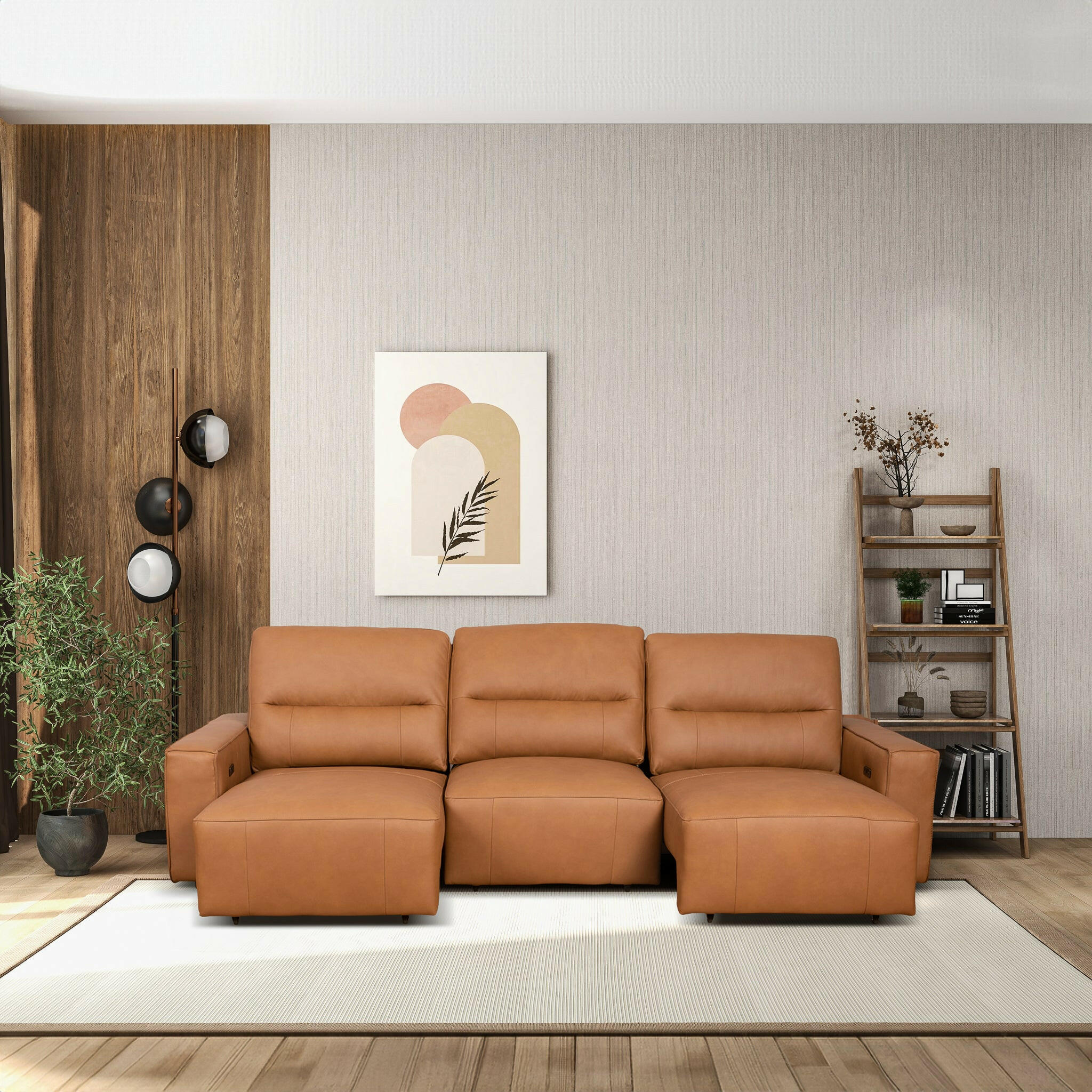 Grant Triple PWR Convertible Sofa - Cognac Leather.