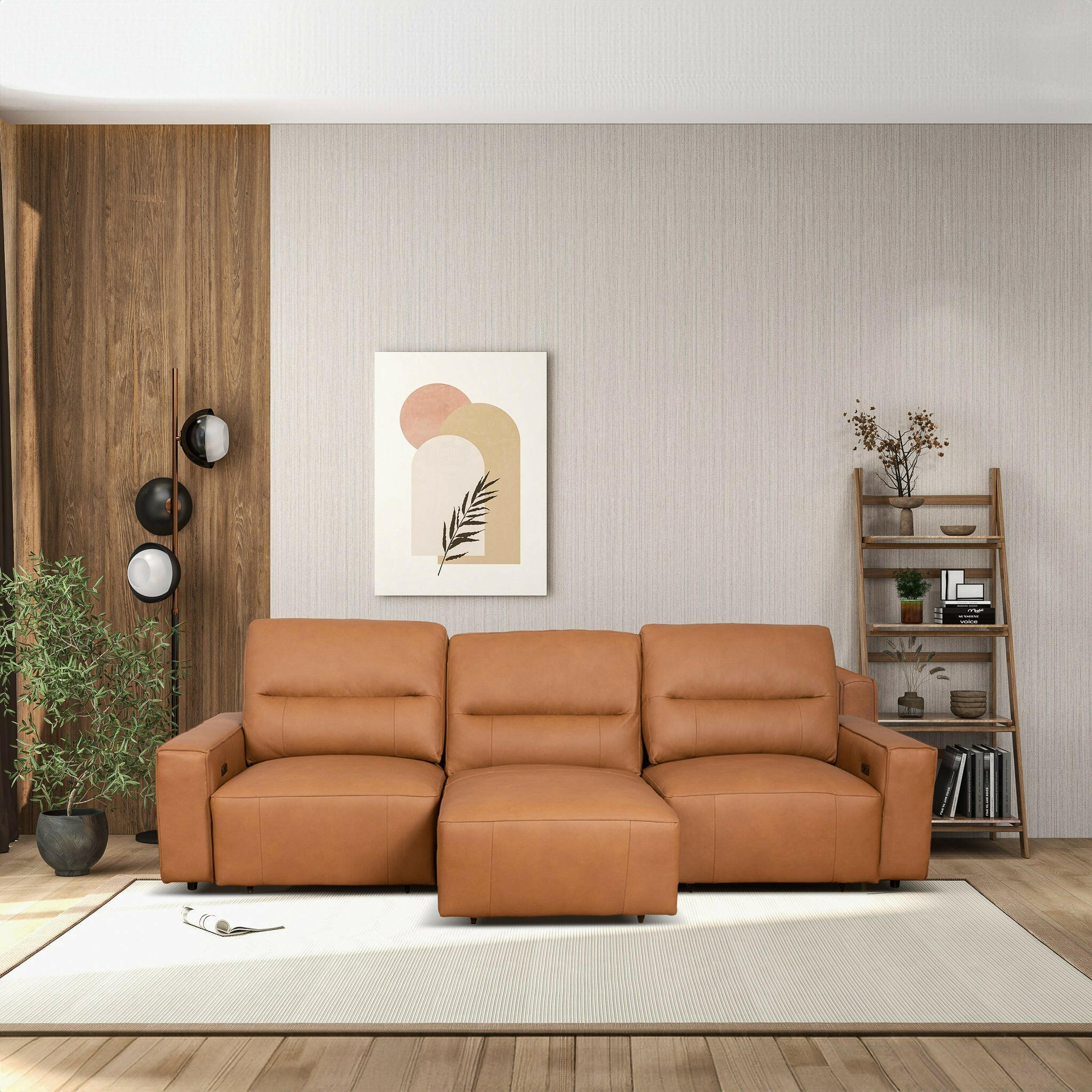 Grant Triple PWR Convertible Sofa - Cognac Leather.