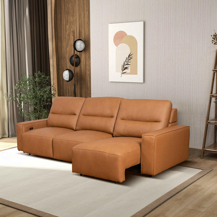 Grant Triple PWR Convertible Sofa - Cognac Leather.