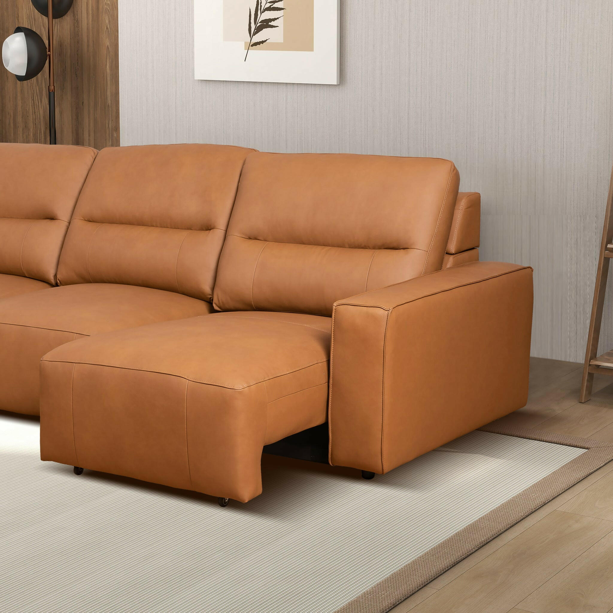 Grant Triple PWR Convertible Sofa - Cognac Leather.