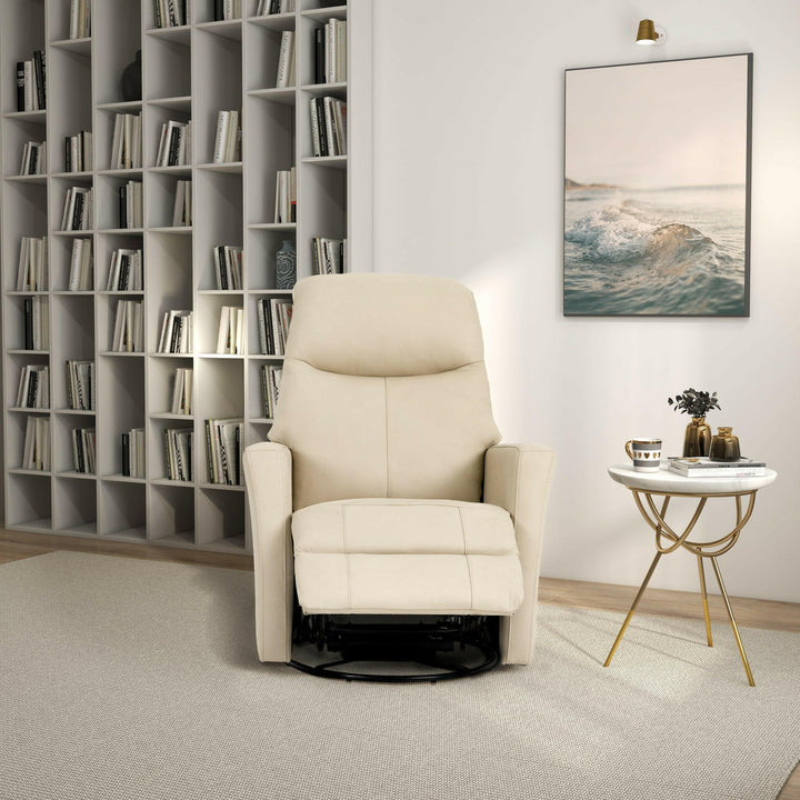 Harlow Swivel Glider Leather Recliner Chair - Ivory.