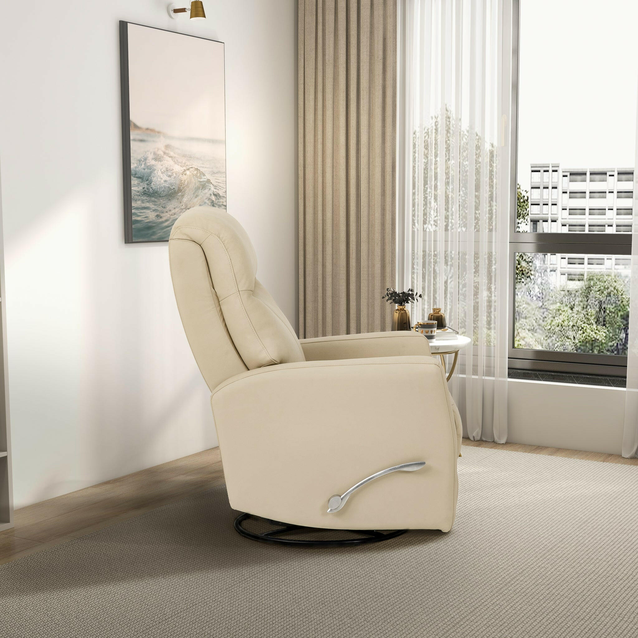 Harlow Swivel Glider Leather Recliner Chair - Ivory.