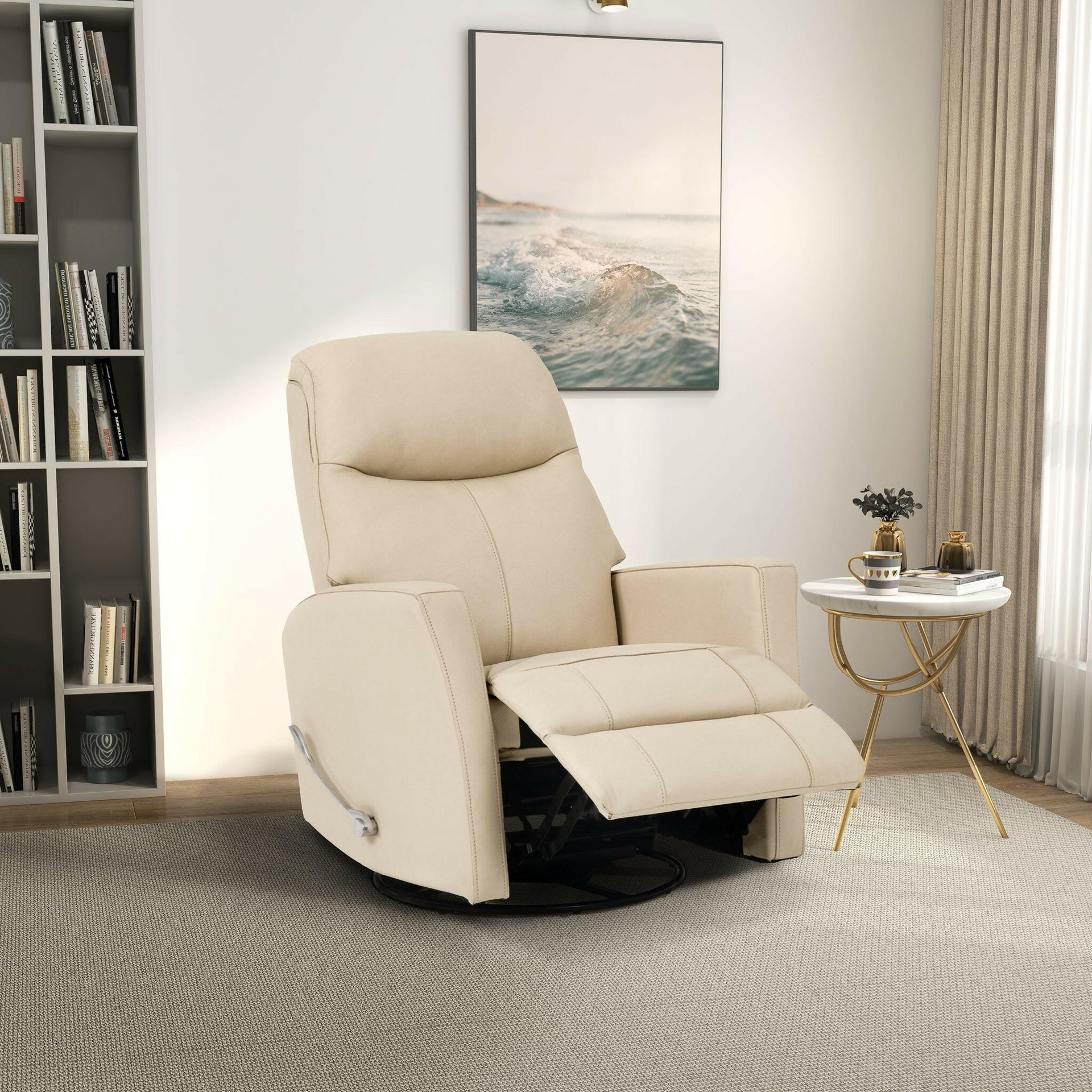 Harlow Swivel Glider Leather Recliner Chair - Ivory.