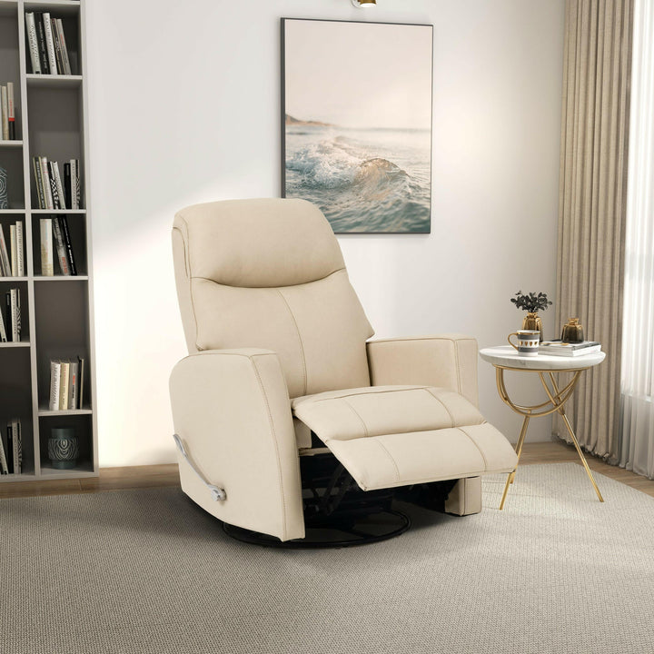 Harlow Swivel Glider Leather Recliner Chair - Ivory.