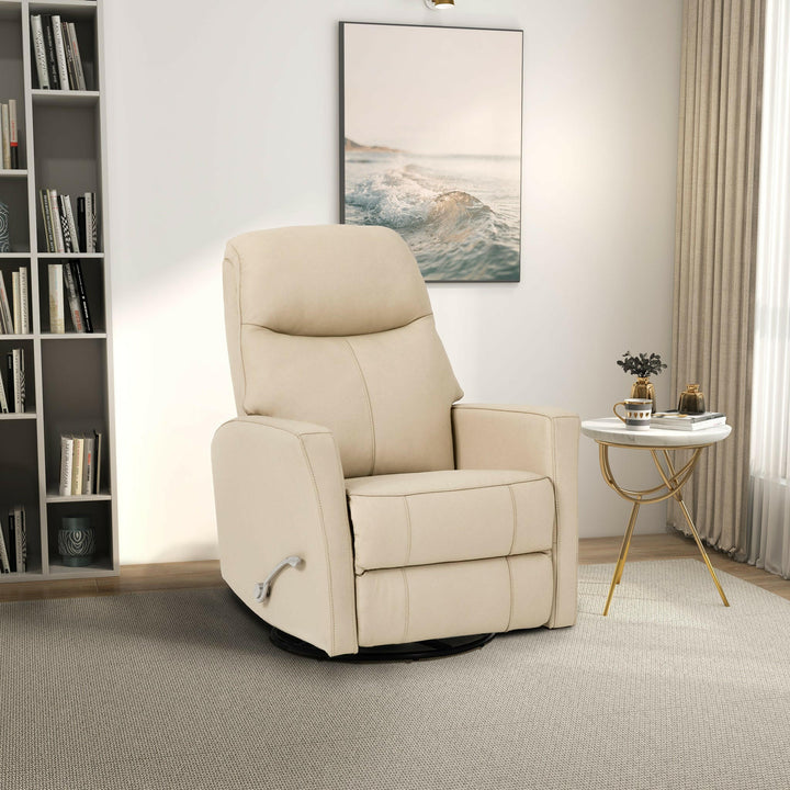 Harlow Swivel Glider Leather Recliner Chair - Ivory.