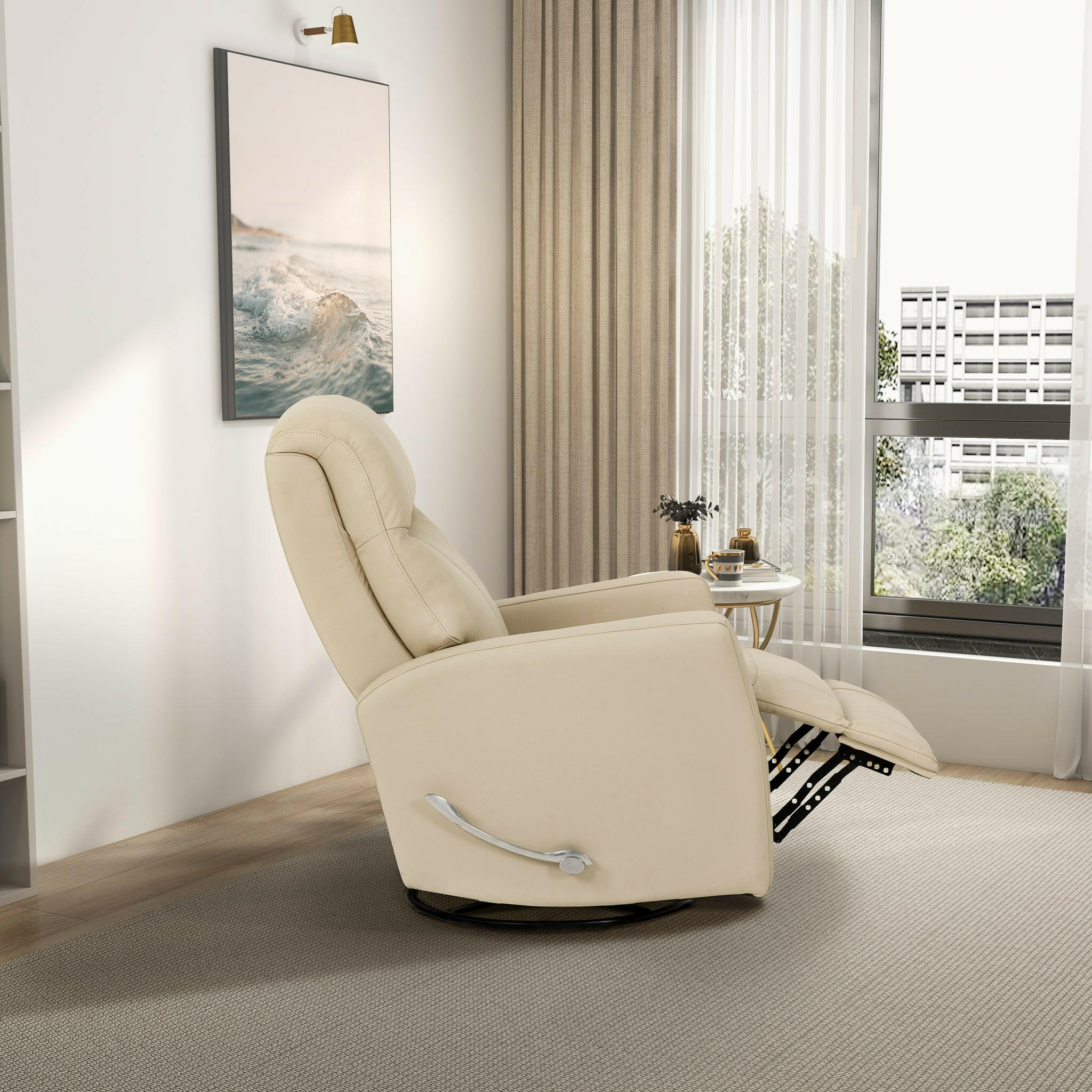 Harlow Swivel Glider Leather Recliner Chair - Ivory.