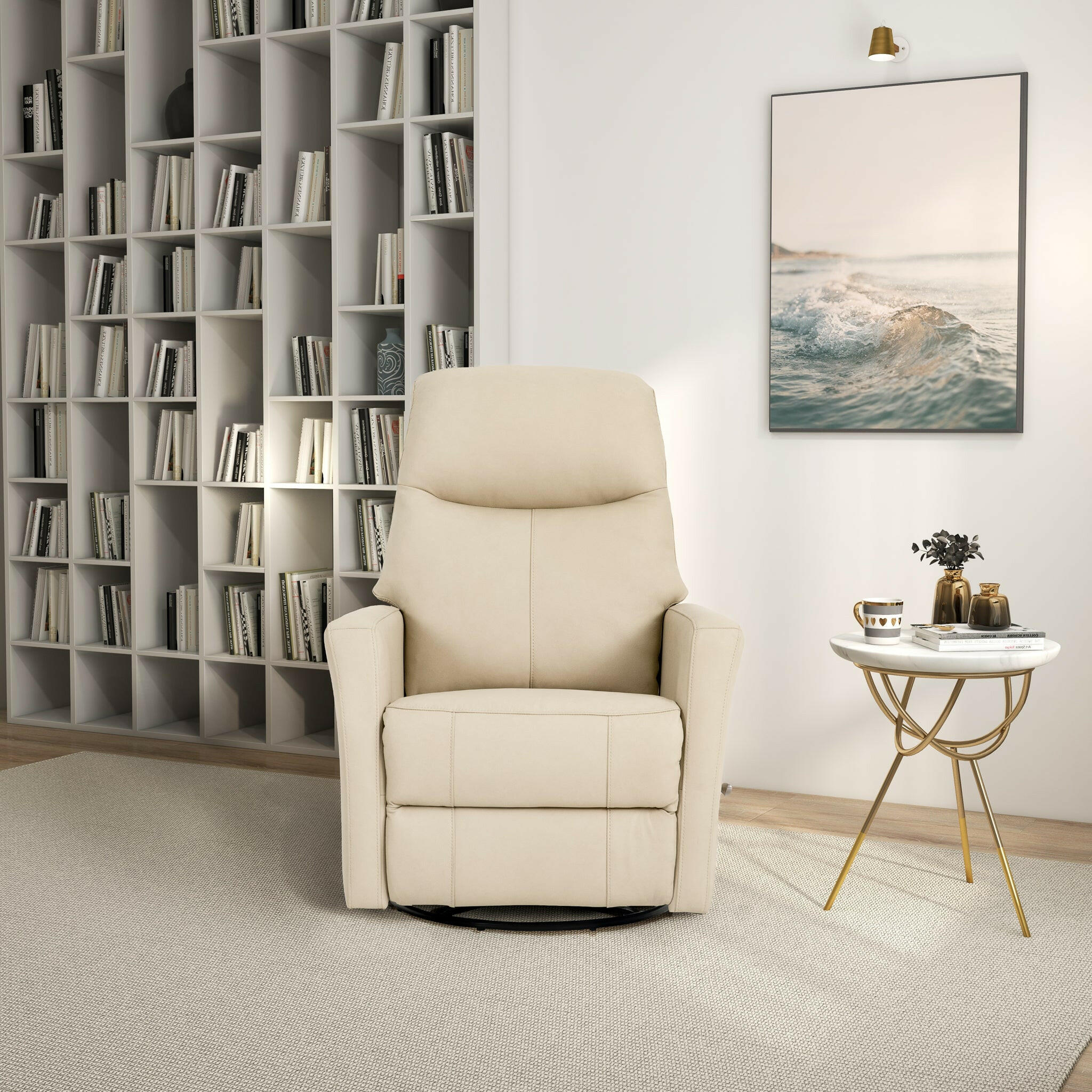 Harlow Swivel Glider Leather Recliner Chair - Ivory.