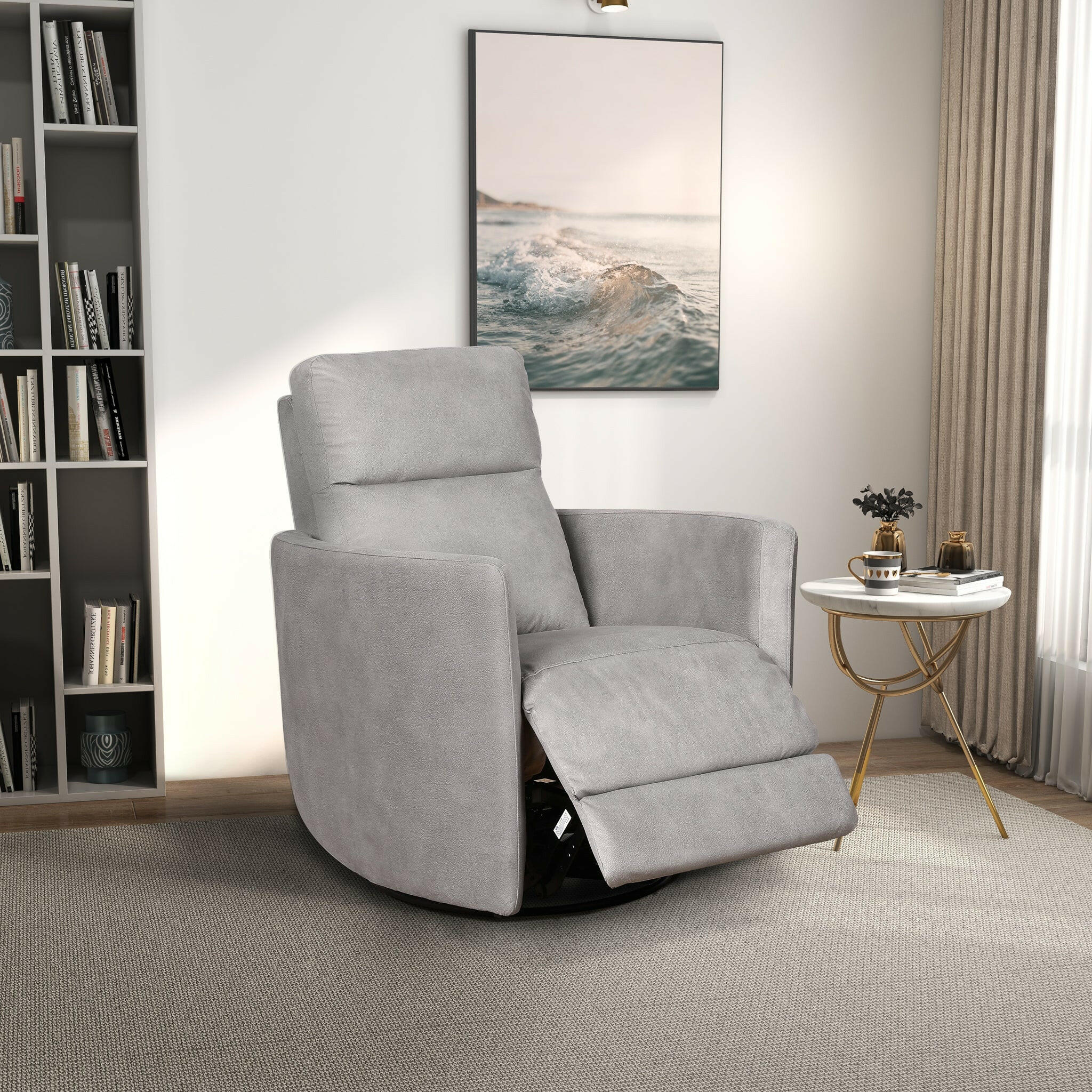 Lawson Swivel Glider Linen Recliner Chair - Latte.