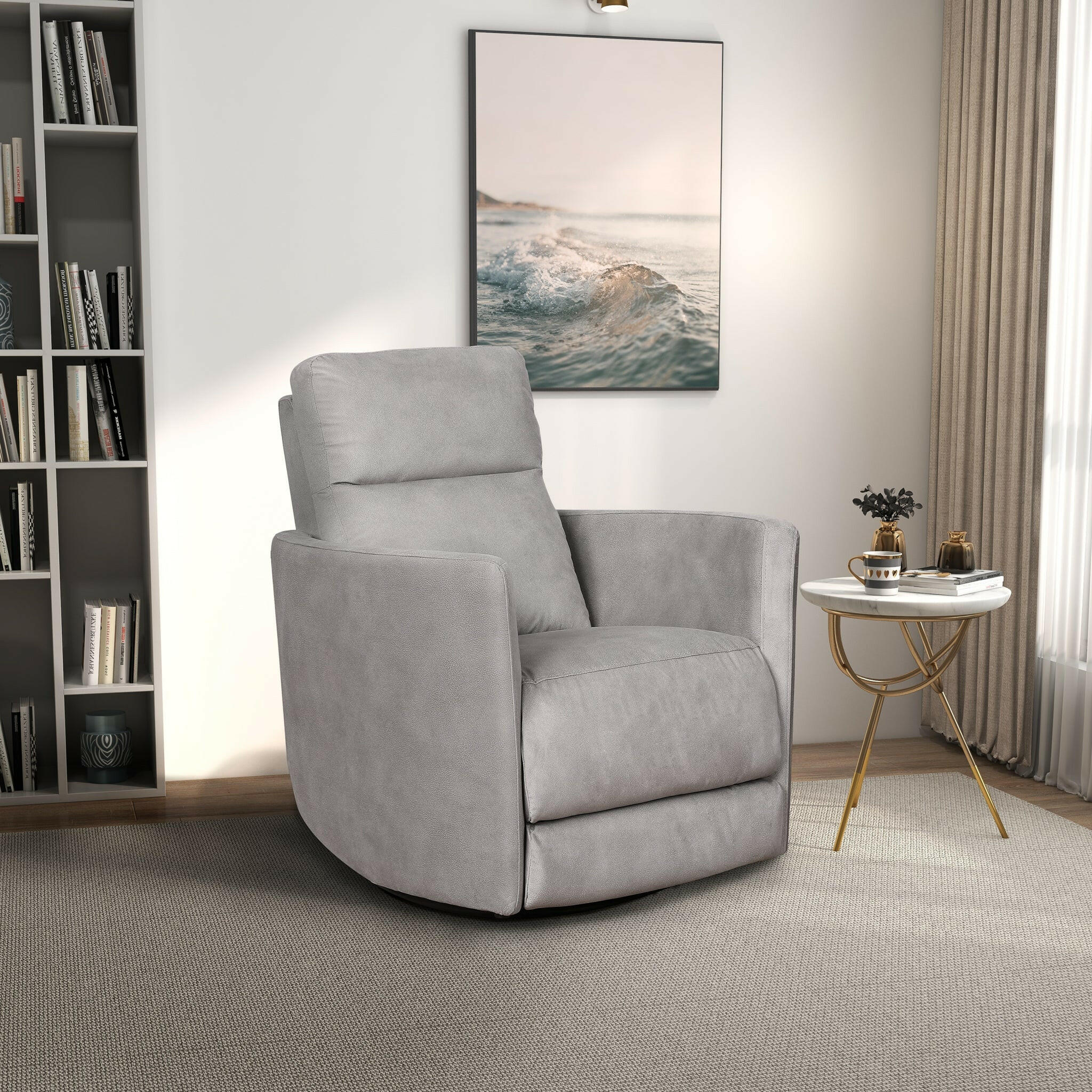 Lawson Swivel Glider Linen Recliner Chair - Latte.