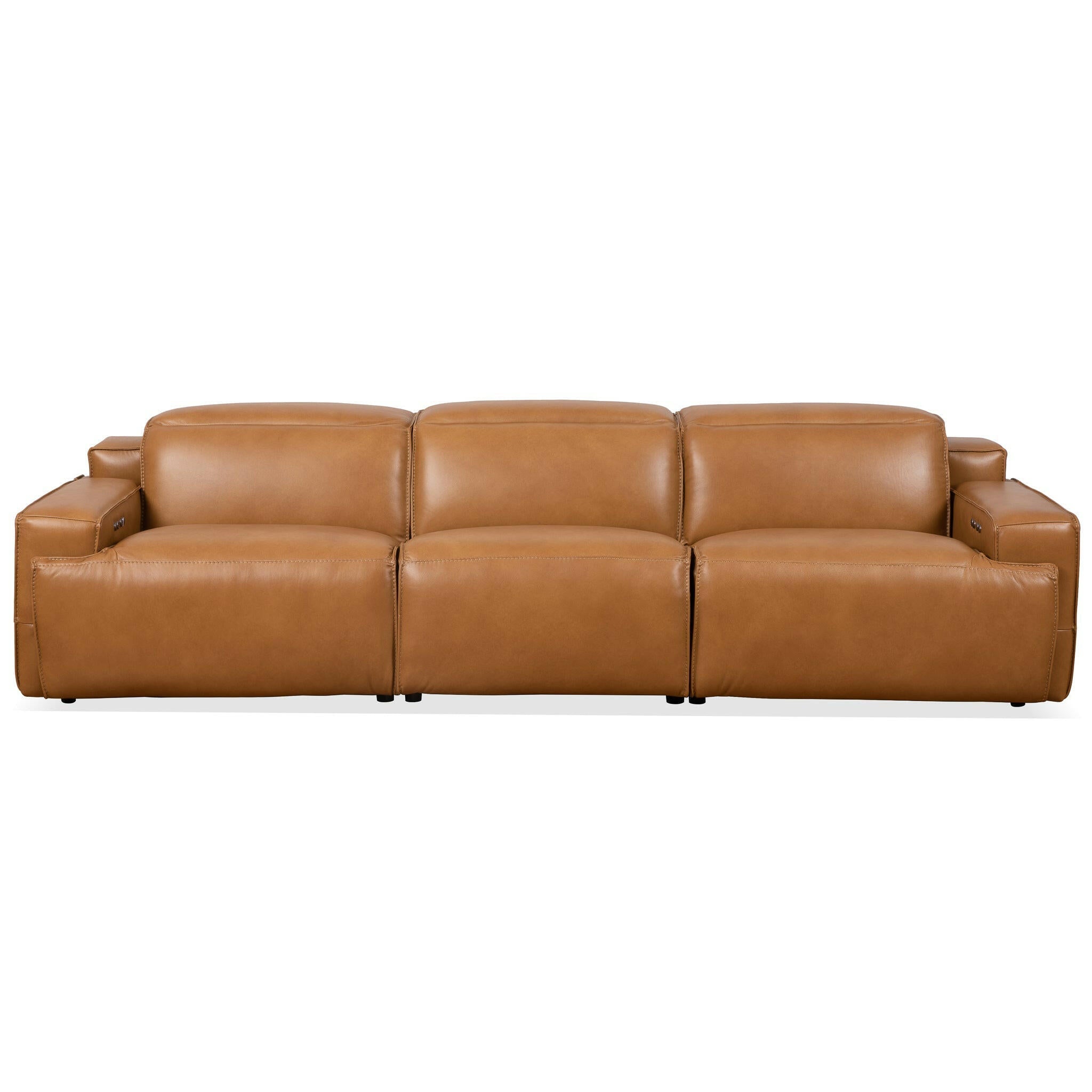 Urbana Triple PWR Recliner Sofa - Tan Leather.