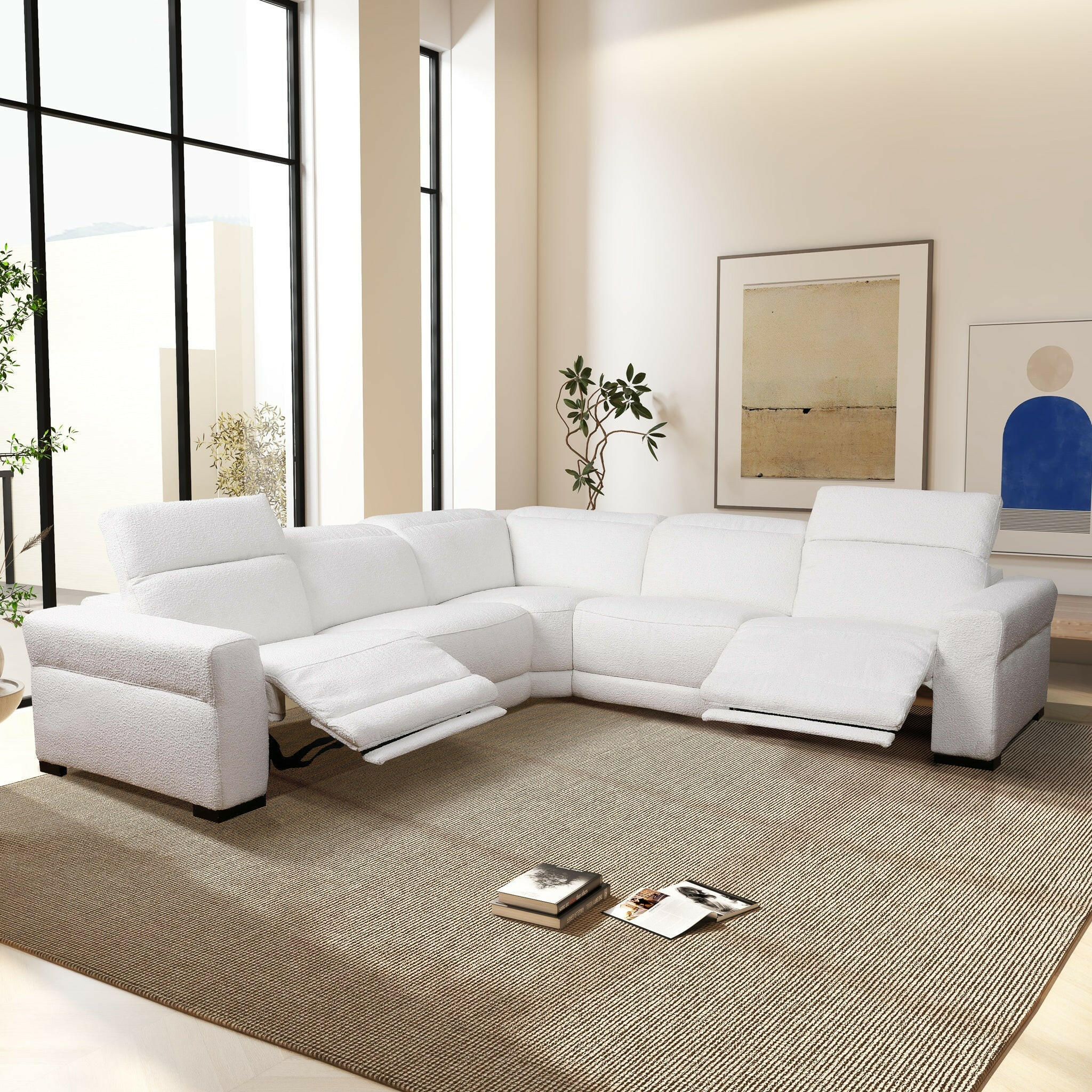 Yohan Reclining Sectional Sofa - White Boucle.