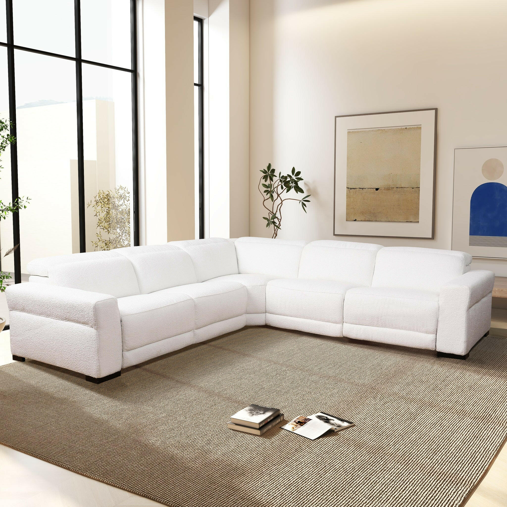 Yohan Reclining Sectional Sofa - White Boucle.