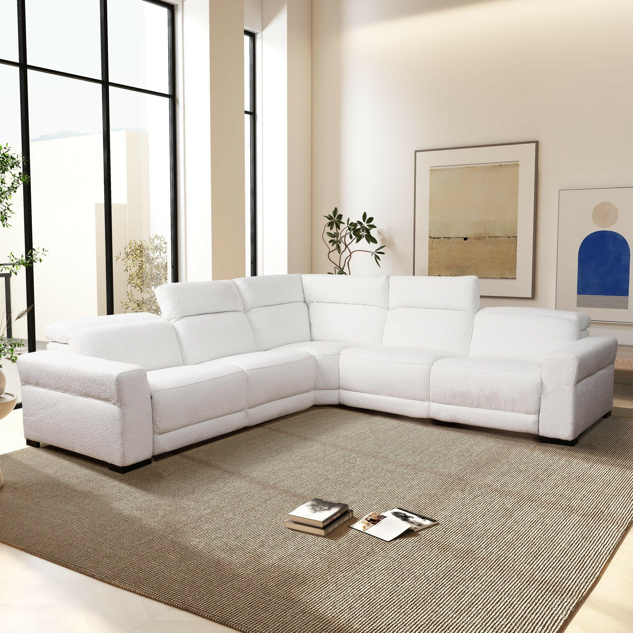 Yohan Reclining Sectional Sofa - White Boucle.