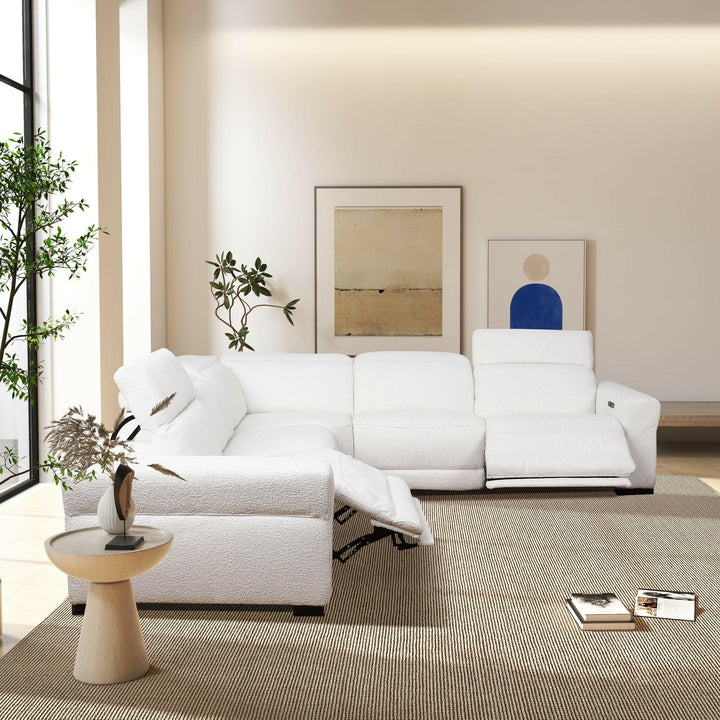 Yohan Reclining Sectional Sofa - White Boucle.