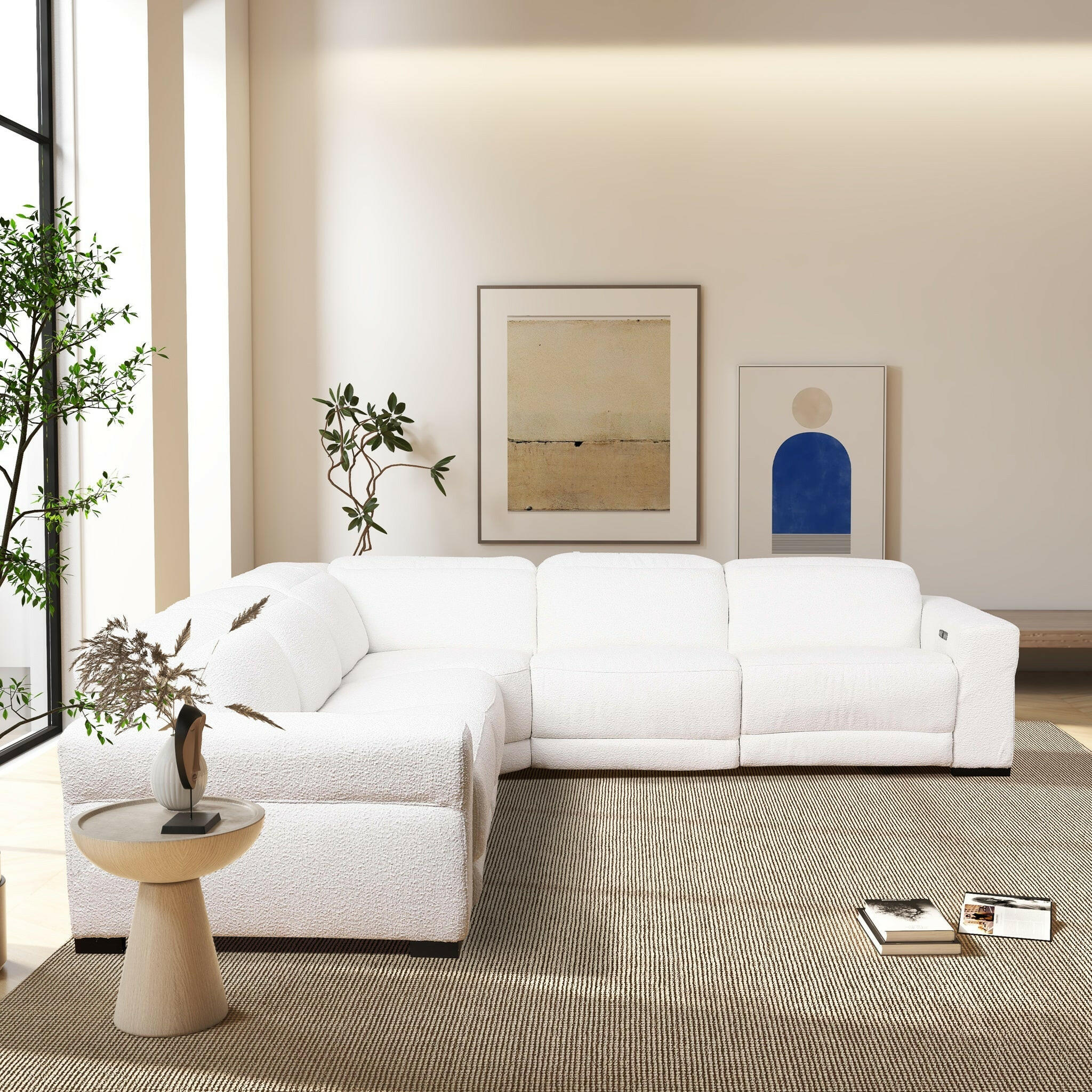 Yohan Reclining Sectional Sofa - White Boucle.