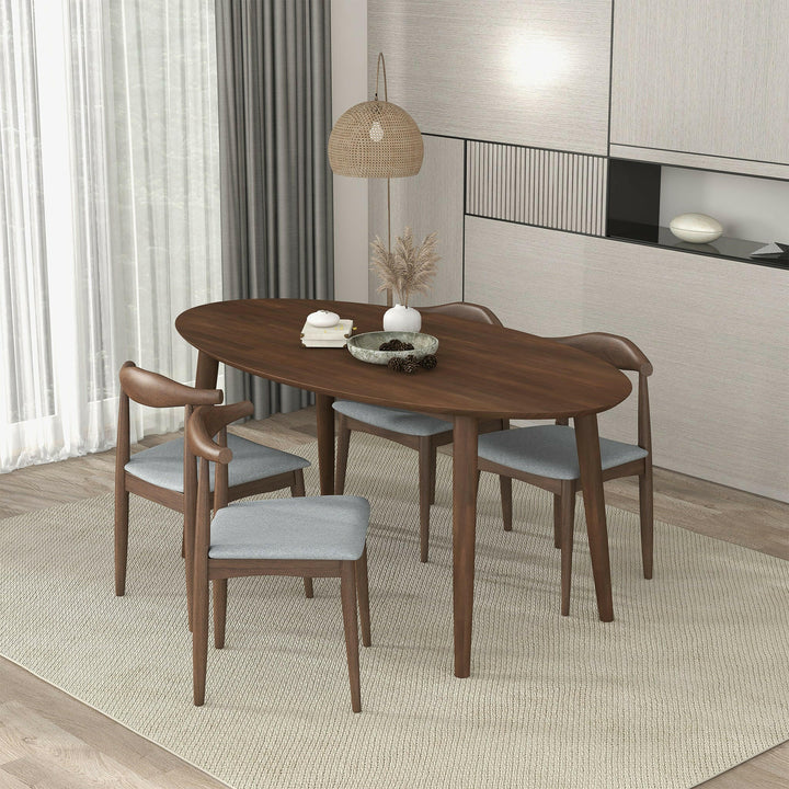 Ada Mid Century Modern Style Solid Wood Walnut Oval Dining Table.