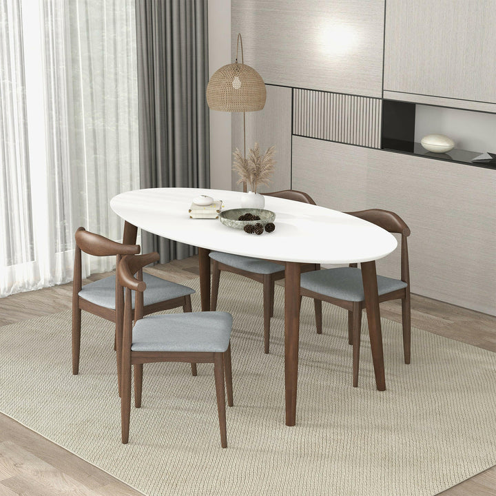 Ada Mid Century Modern Style Solid Wood White Top Oval Dining Table.