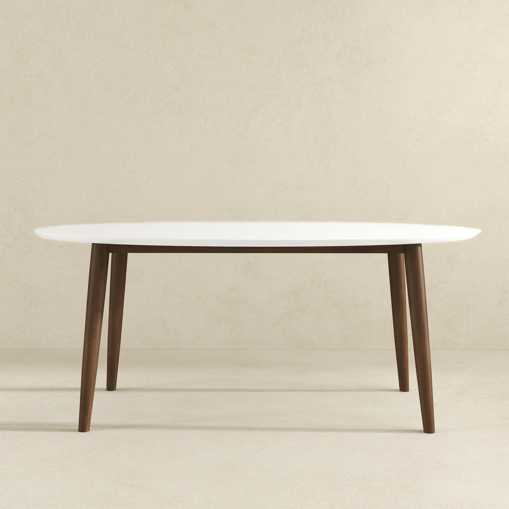 Ada Mid Century Modern Style Solid Wood White Top Oval Dining Table.