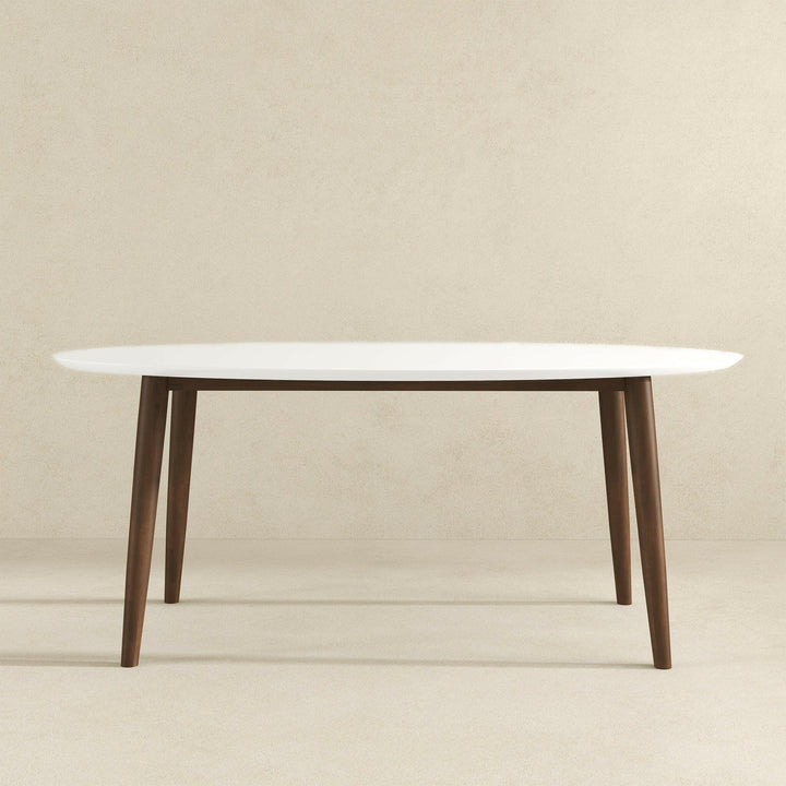 Ada Mid Century Modern Style Solid Wood White Top Oval Dining Table.