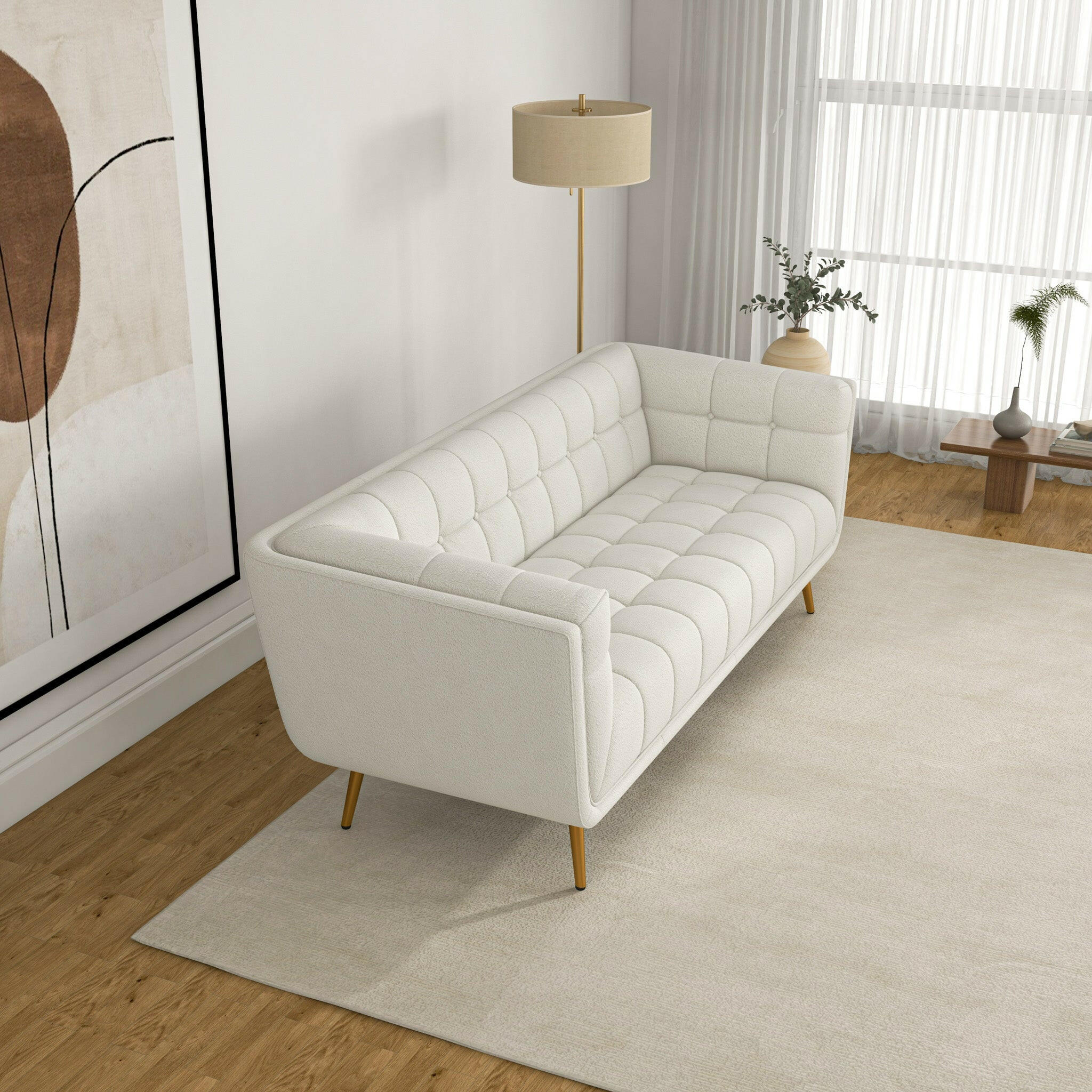 Addison Sofa (Large - Beige Boucle with Metal Feet).