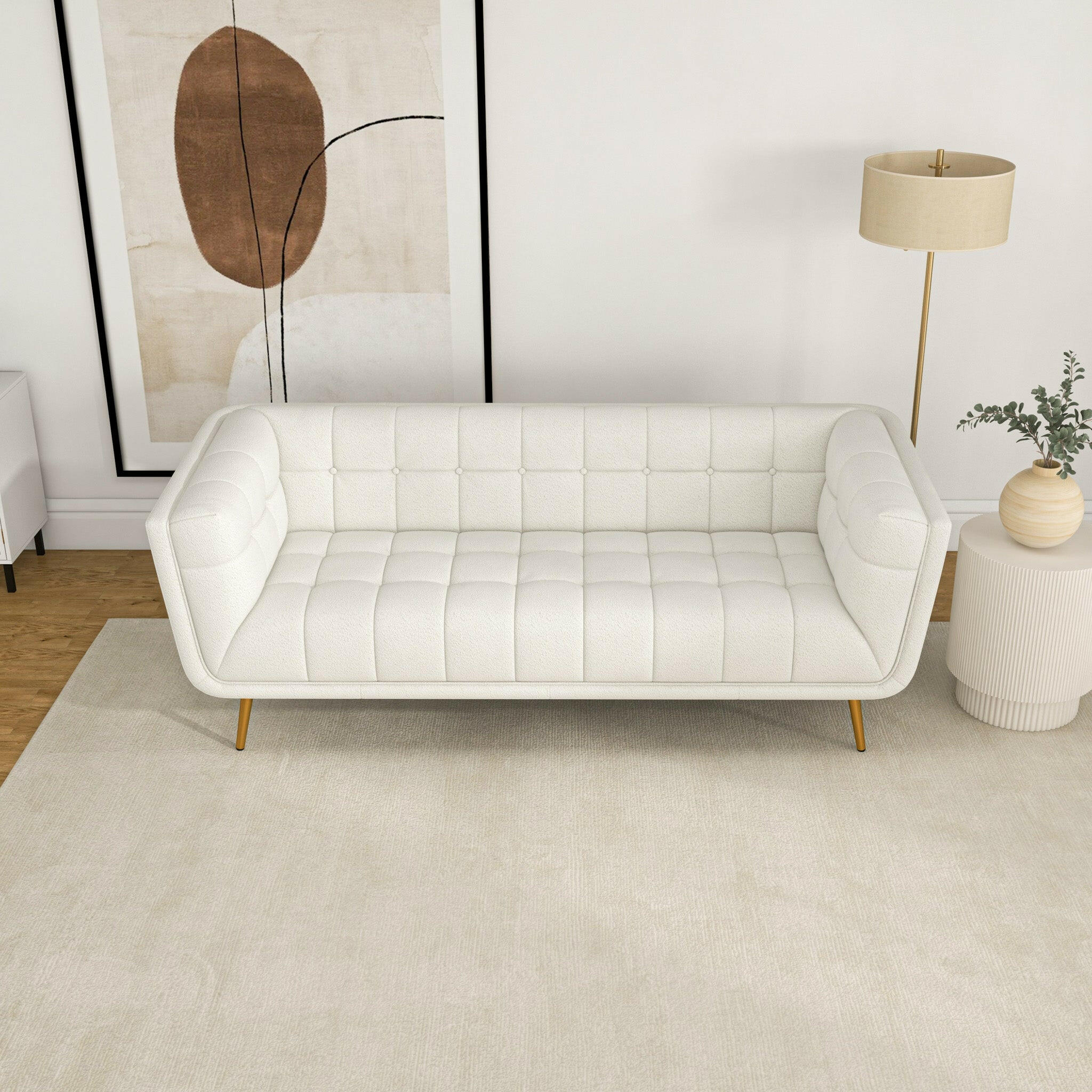 Addison Sofa (Large - Beige Boucle with Metal Feet).