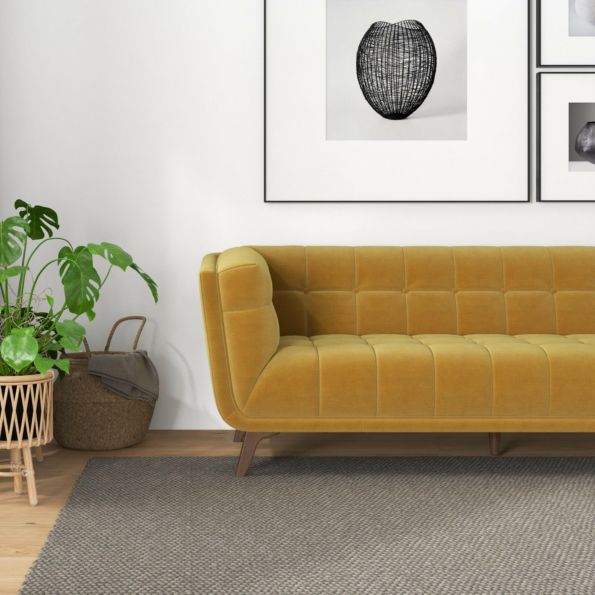 Addison Large Gold Velvet Sofa.