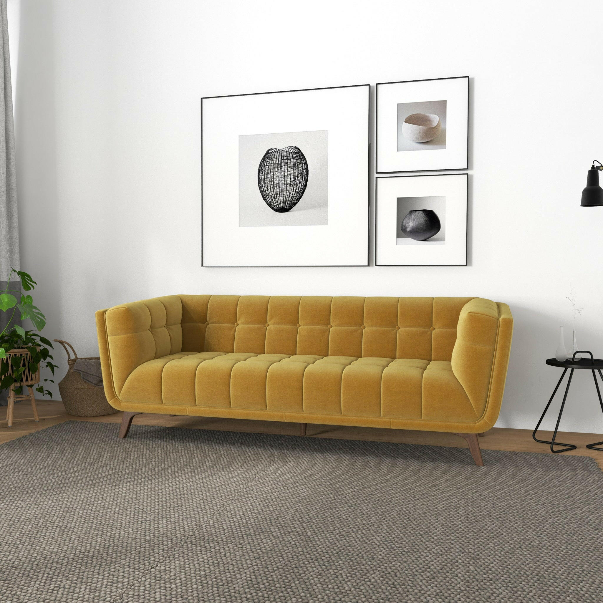 Addison Large Gold Velvet Sofa.