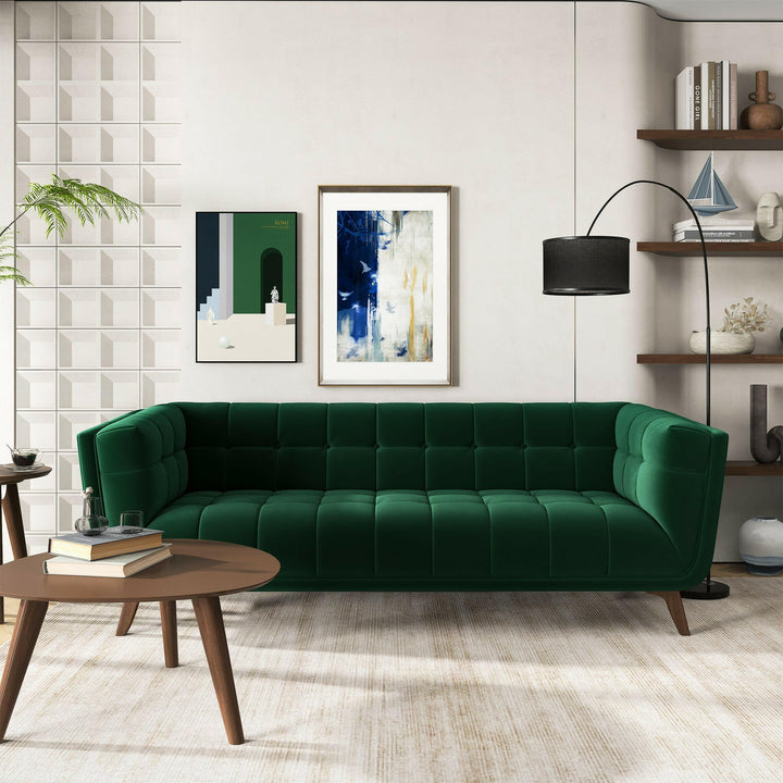 Addison Large Green Velvet Sofa.