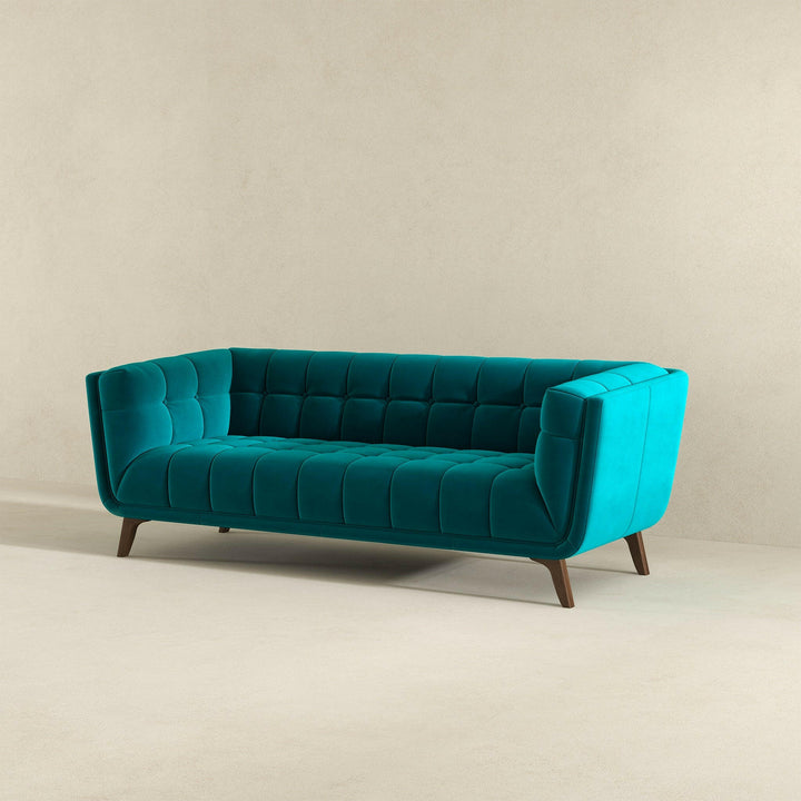 Addison Large Teal Velvet Sofa.