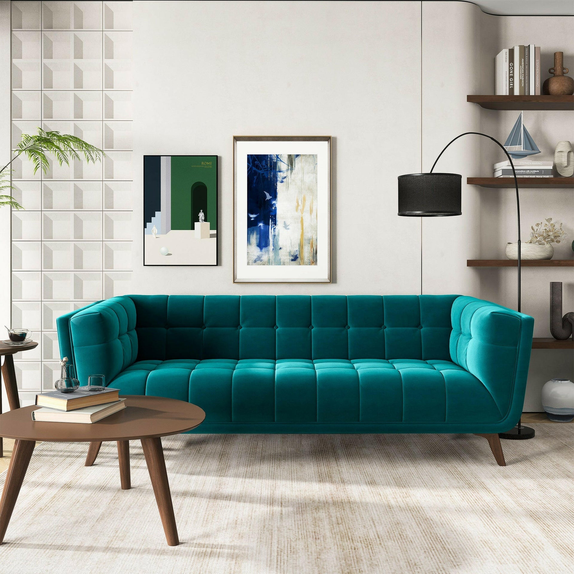 Addison Large Teal Velvet Sofa.