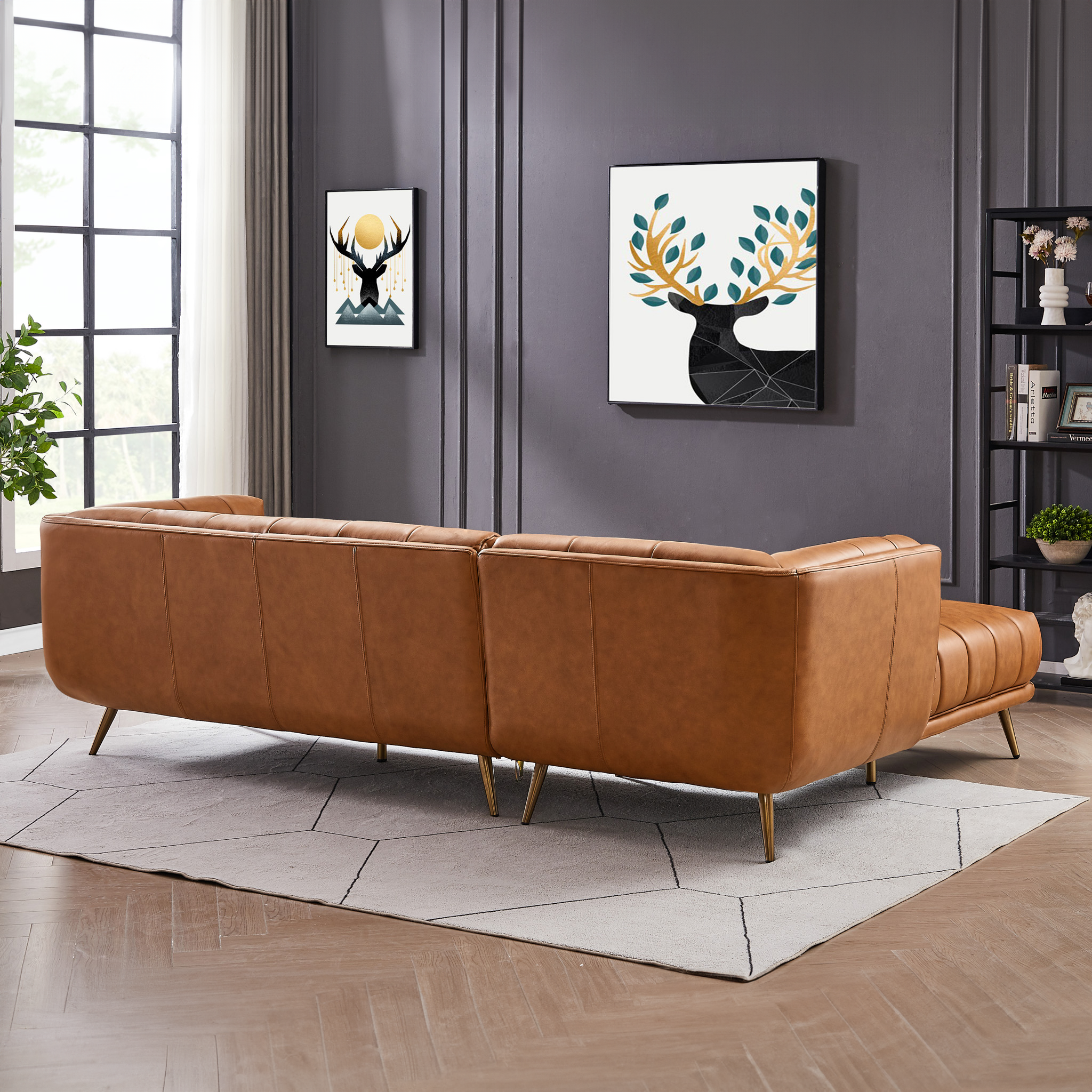 Addison Left Sectional Cognac Leather Sofa.