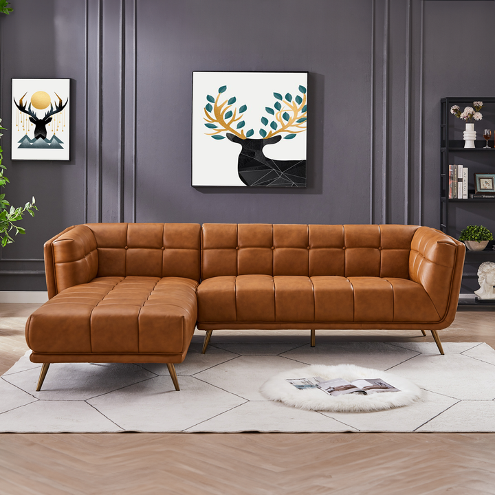 Addison Left Sectional Cognac Leather Sofa.