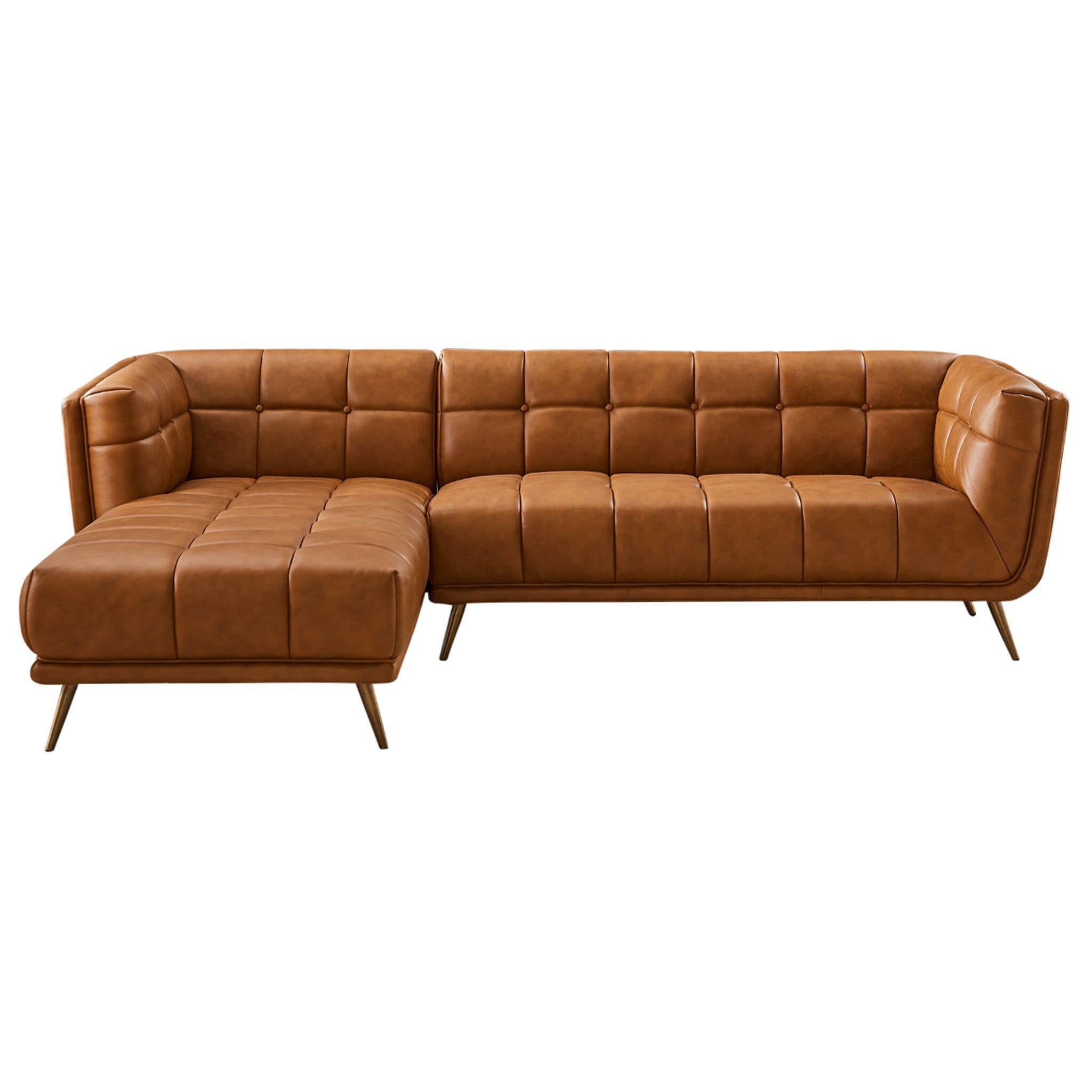 Addison Left Sectional Cognac Leather Sofa.